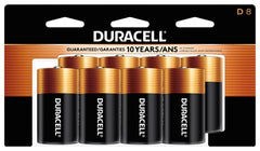 Duracell Coppertop D front packaging showing 8-count and brand reliability