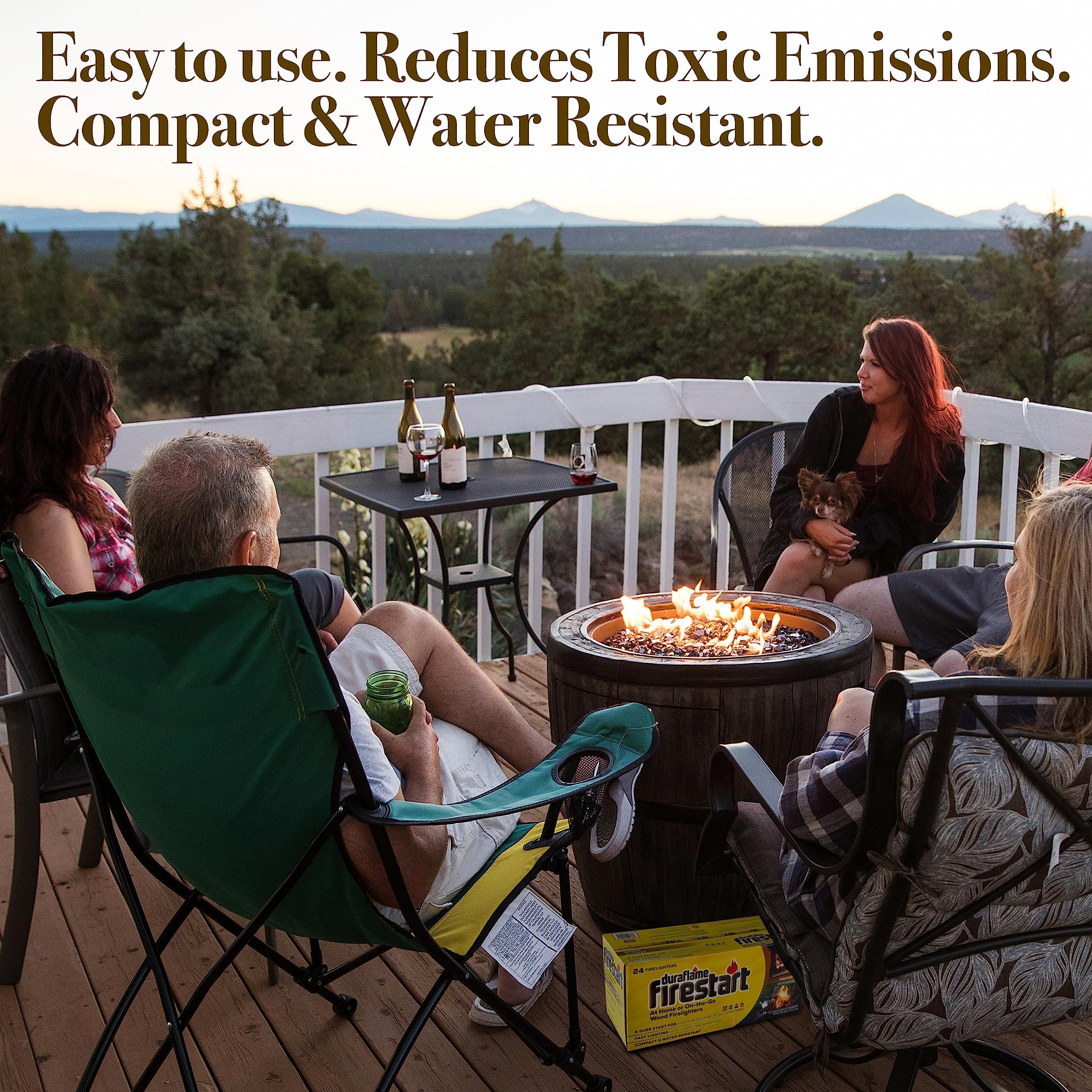 Duraflame starters placed in a fireplace, demonstrating fast flame-start benefit