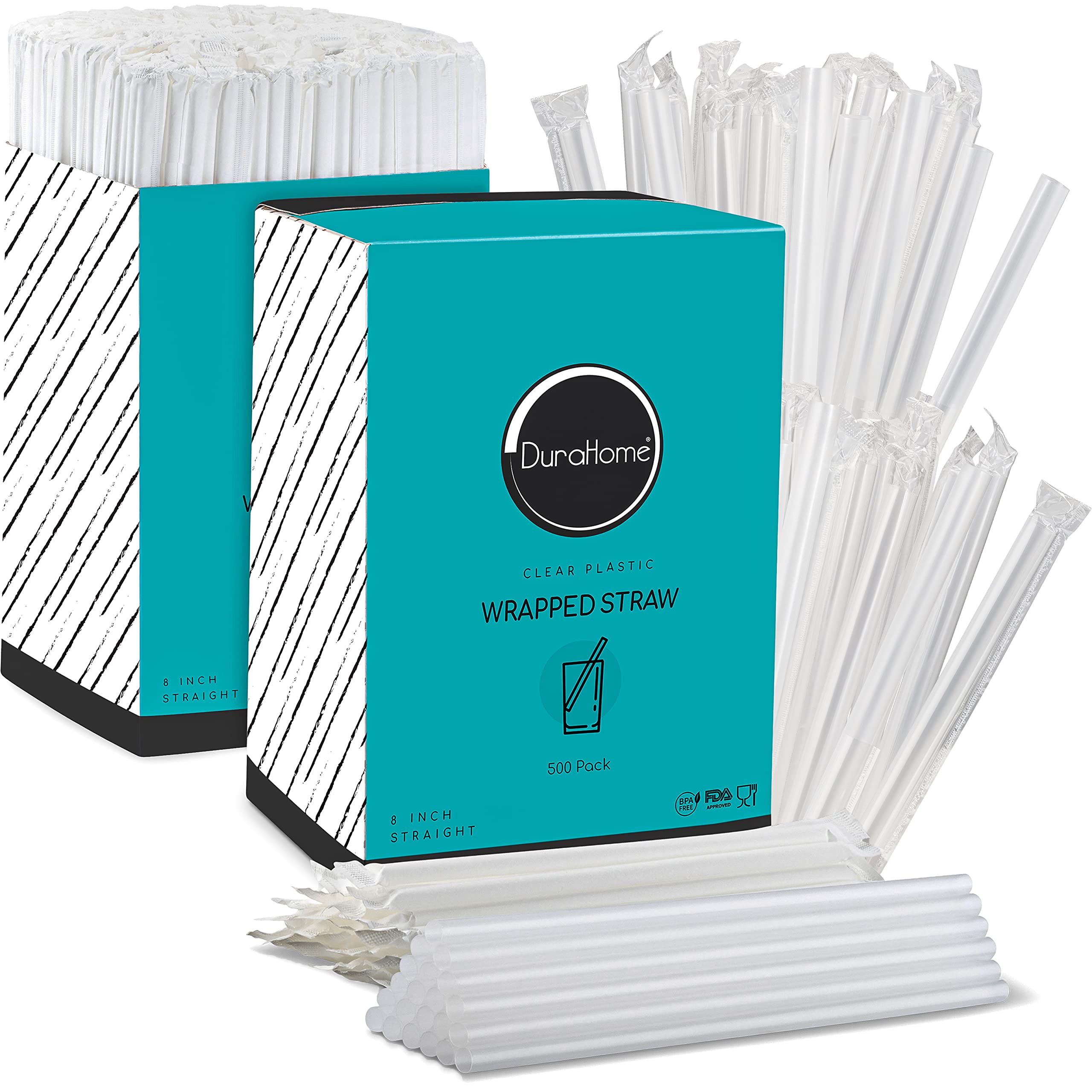 DuraHome front box display showing 500-count straws and easy-access benefit