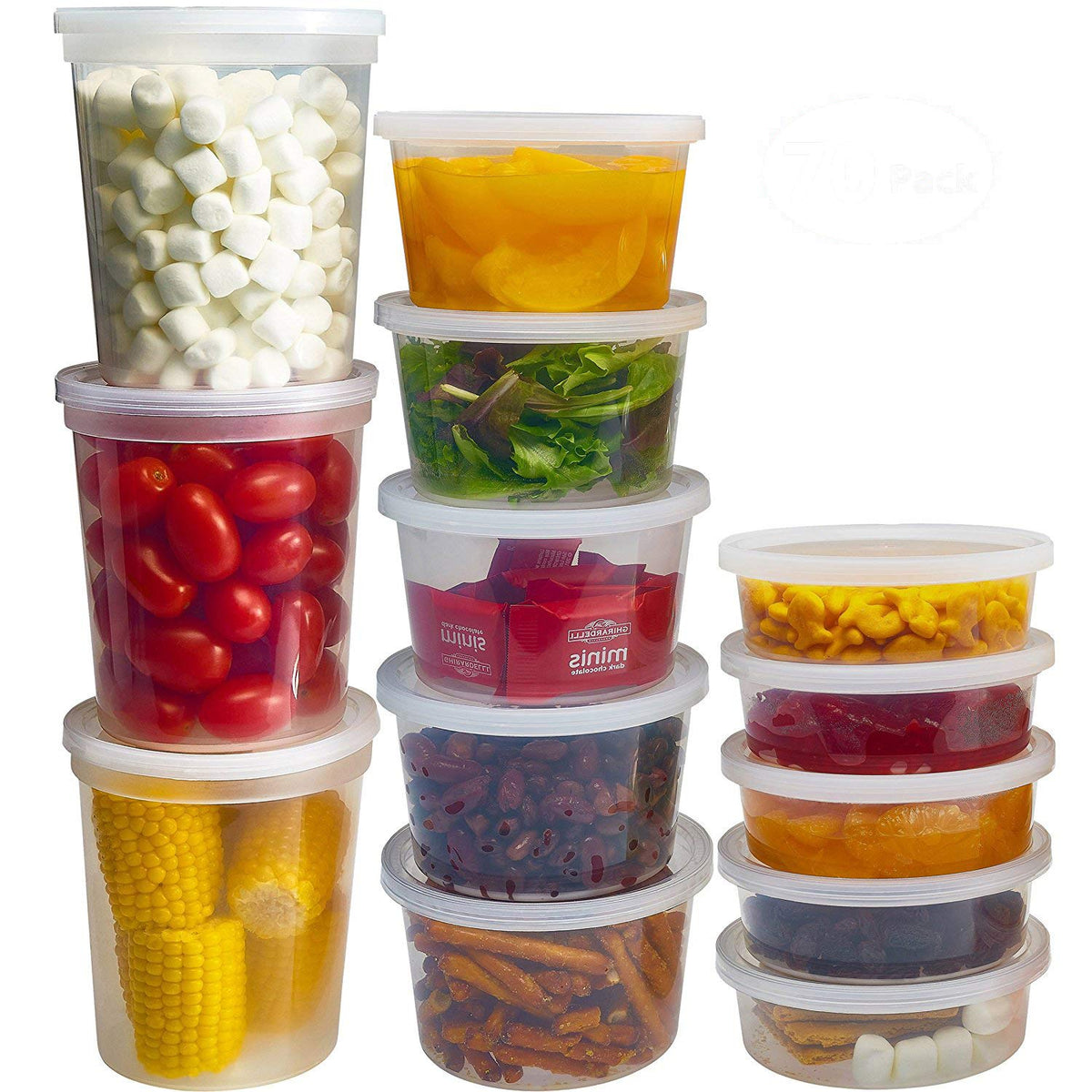 DuraHome front view of 44-piece container pack showing clear cups and lids for easy identification
