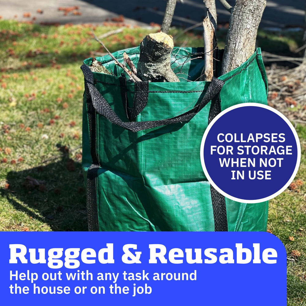 DURASACK self-standing bag full of leaves showing stable upright benefit