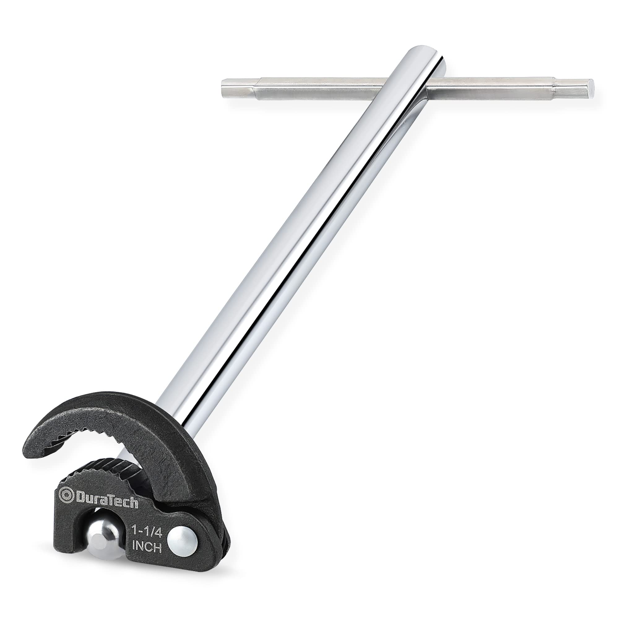 DURATECH basin wrench front view showing compact design and handle benefit