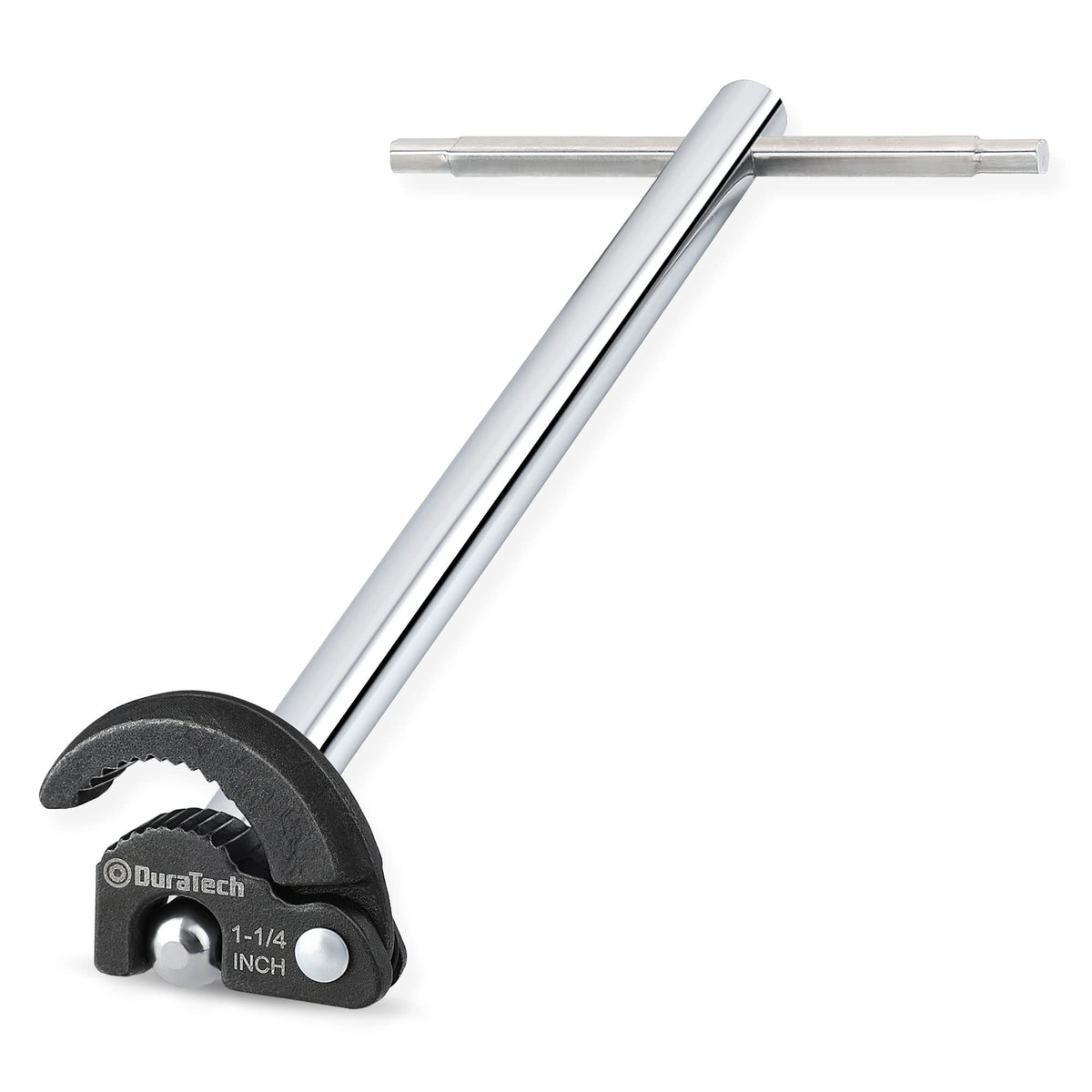 DURATECH basin wrench front view showing compact design and handle benefit