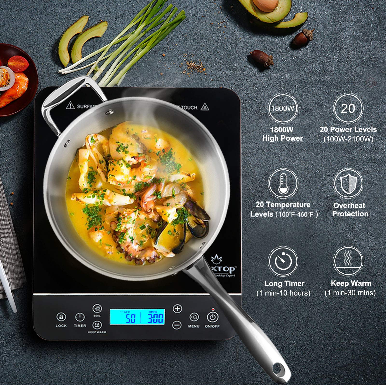 duxtop touch panel closeup displaying digital LCD and precise control benefits