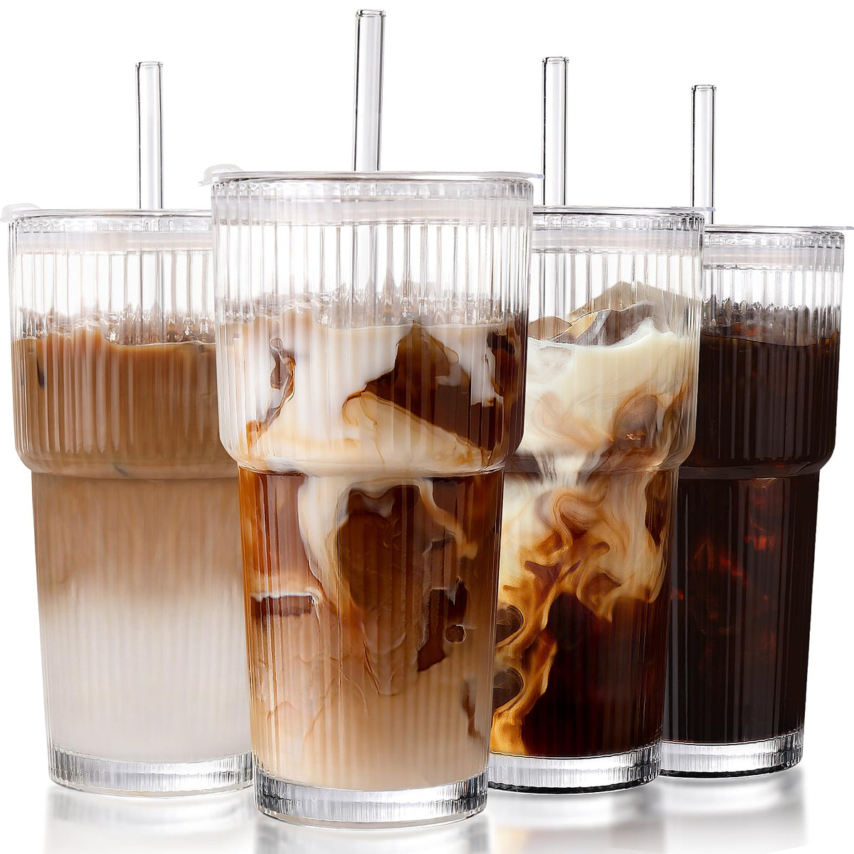 DWTS DANWEITESI front view of 20oz ribbed glass set, elegant reusable look