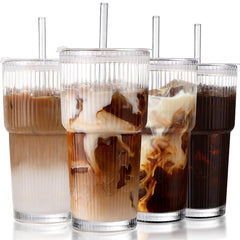 DWTS DANWEITESI front view of 20oz ribbed glass set, elegant reusable look