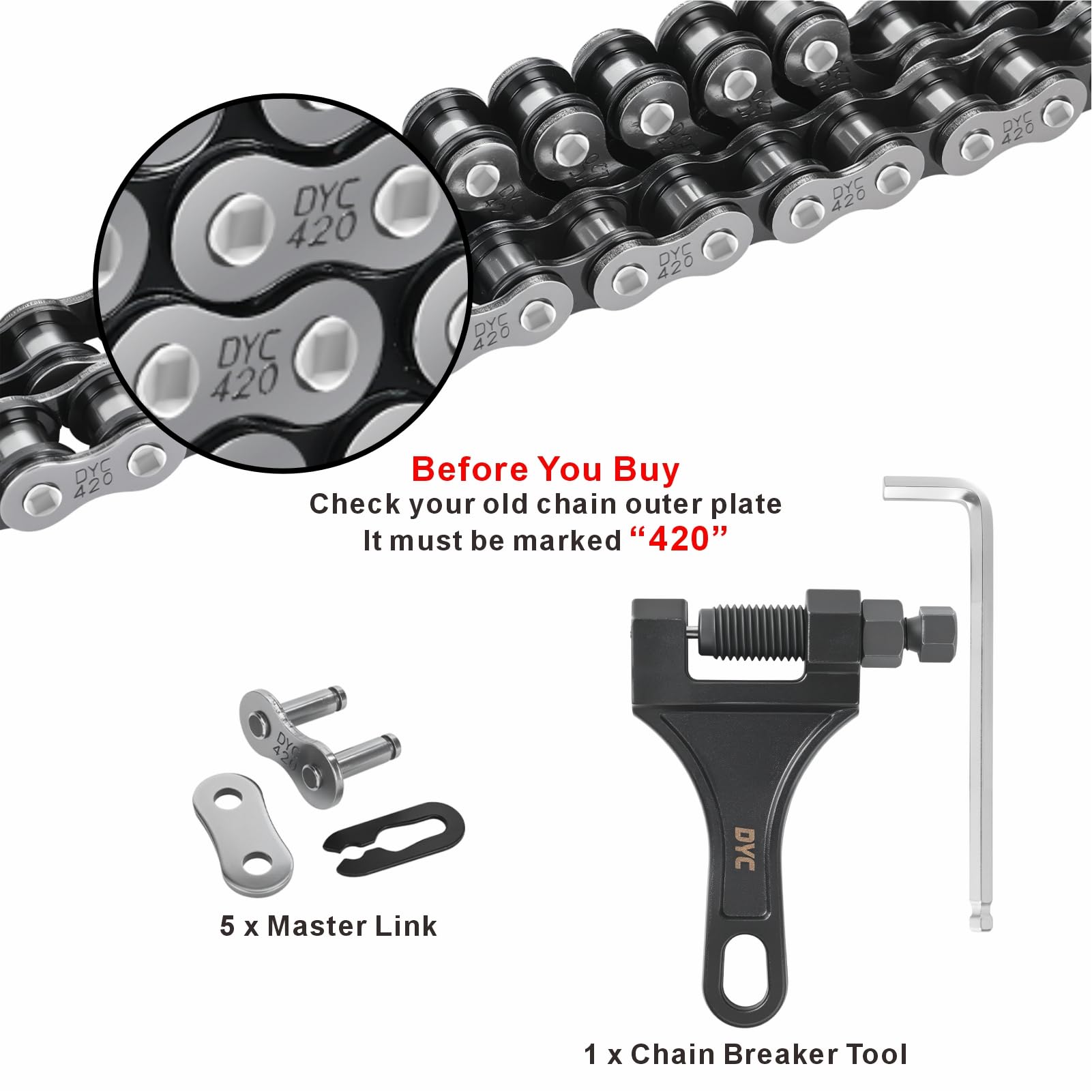 DYCTAHO dyc 420 chain close-up of links illustrating durable construction
