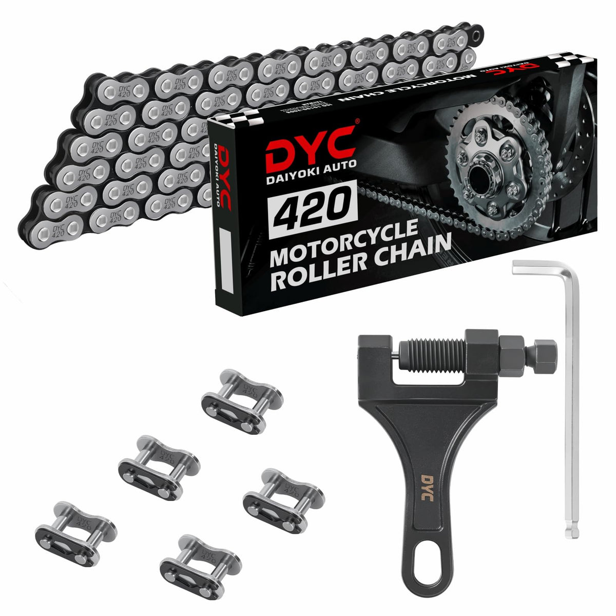 DYCTAHO dyc 420 chain front packaging showing complete kit and benefits