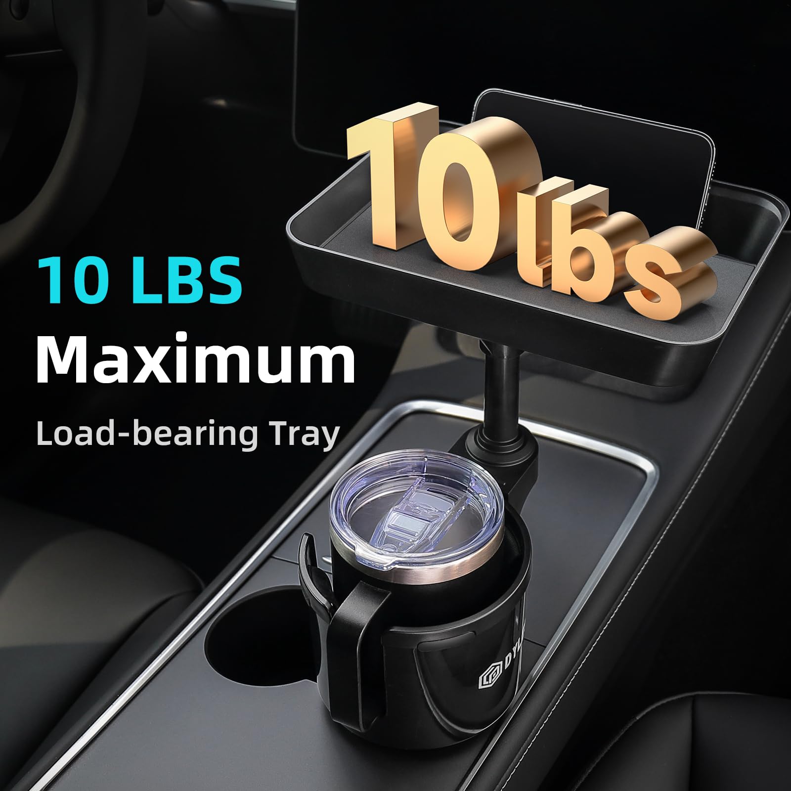 DYLEN tray in car with meal demonstrating convenient on-the-go dining