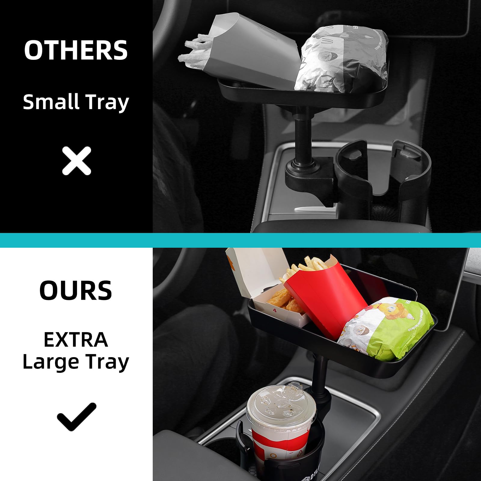 DYLEN next to tall water bottle showing cup holder fits large drinks