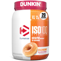 Dymatize ISO100 front packaging showing flavor and protein amount for easy identification