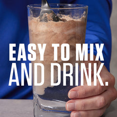 Dymatize scoop of powder illustrating serving convenience and portioning