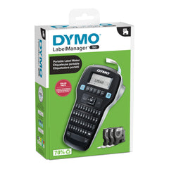 DYMO LabelManager 160 printing a label, demonstrating clear black-on-white print quality