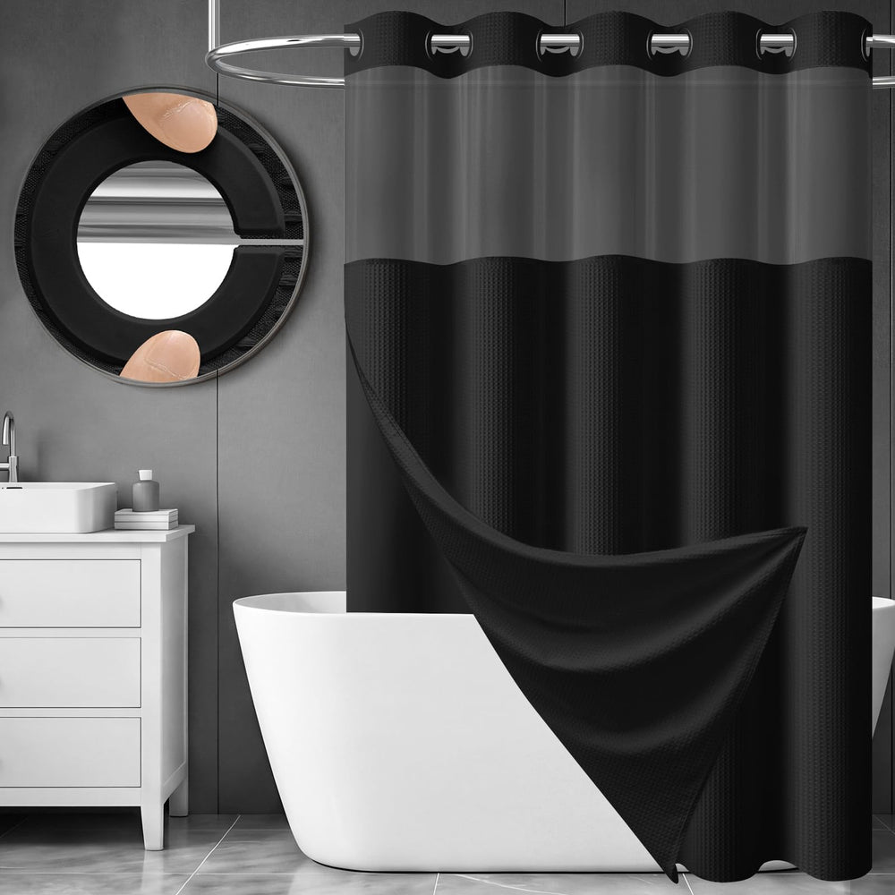 Dynamene front full panel black curtain showing clean modern look and easy install