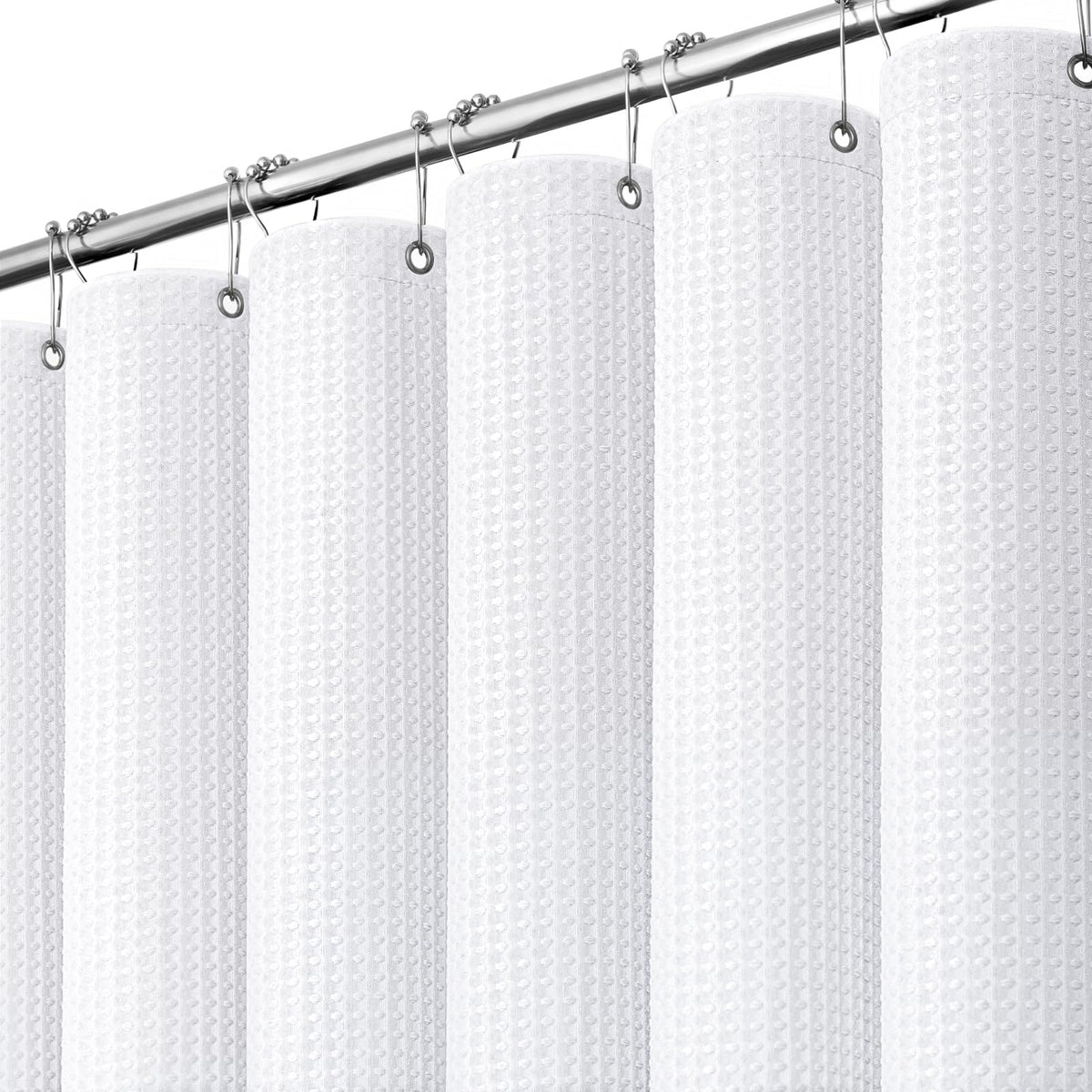Dynamene front view of white waffle shower curtain showing clean modern look and privacy