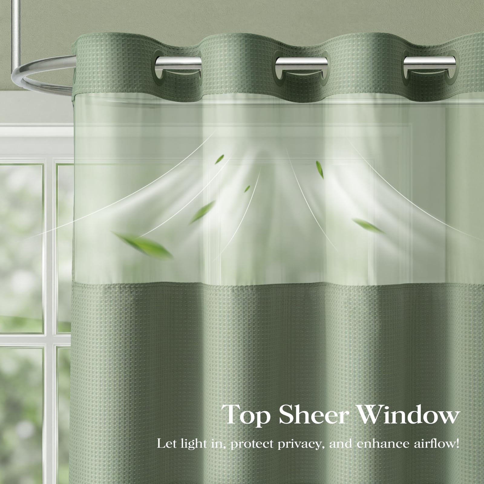 Dynamene shower curtain in use with water repellent liner demonstrating reduced splashing
