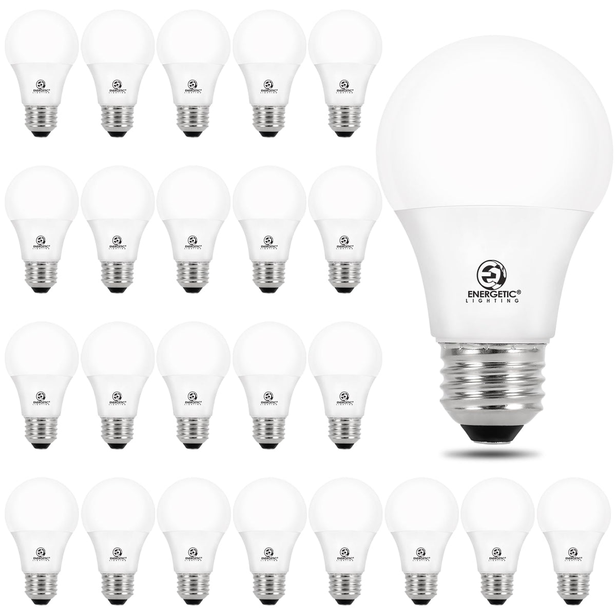 E ENERGETIC LIGHTING front packaging showing 24-pack and warm white benefit