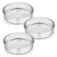 E-far 8 inch pans front view showing three identical rounds and professional finish
