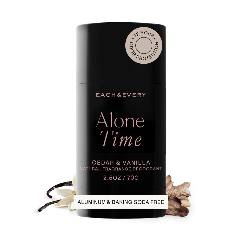 Each & Every front packaging cedar and vanilla shows scent and benefit