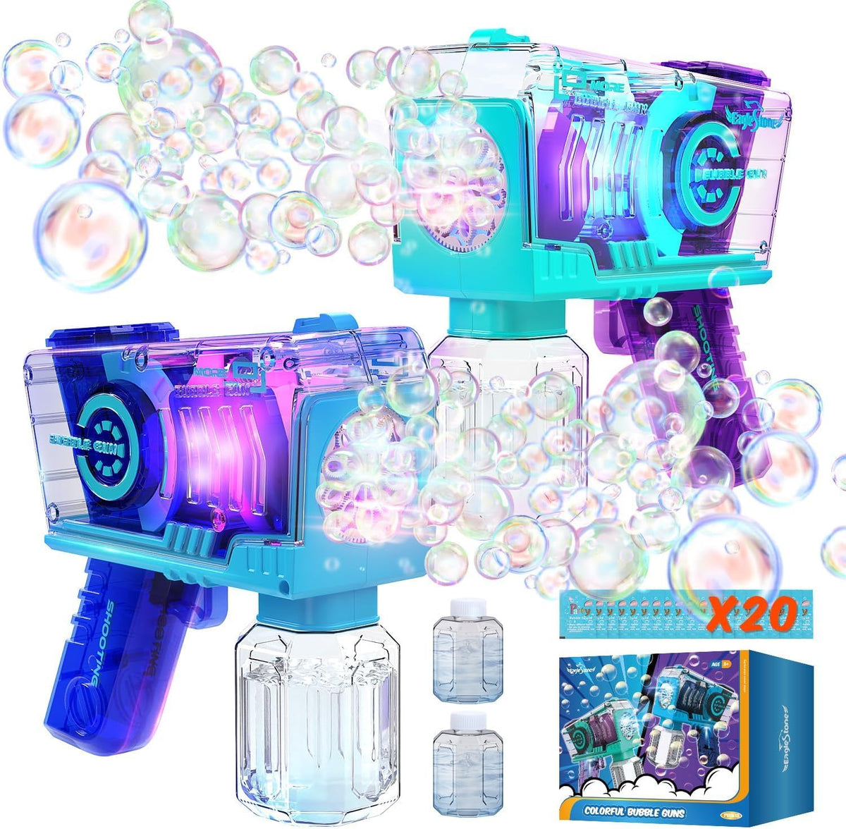 EagleStone bubble gun front view showing compact handheld design and easy trigger