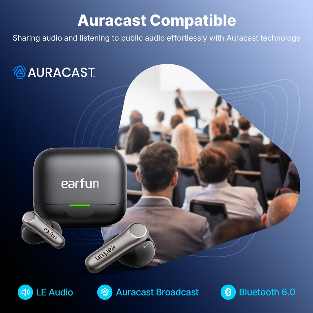 EarFun Air Pro 4+ Auracast mode tuning into public audio broadcast for sharing