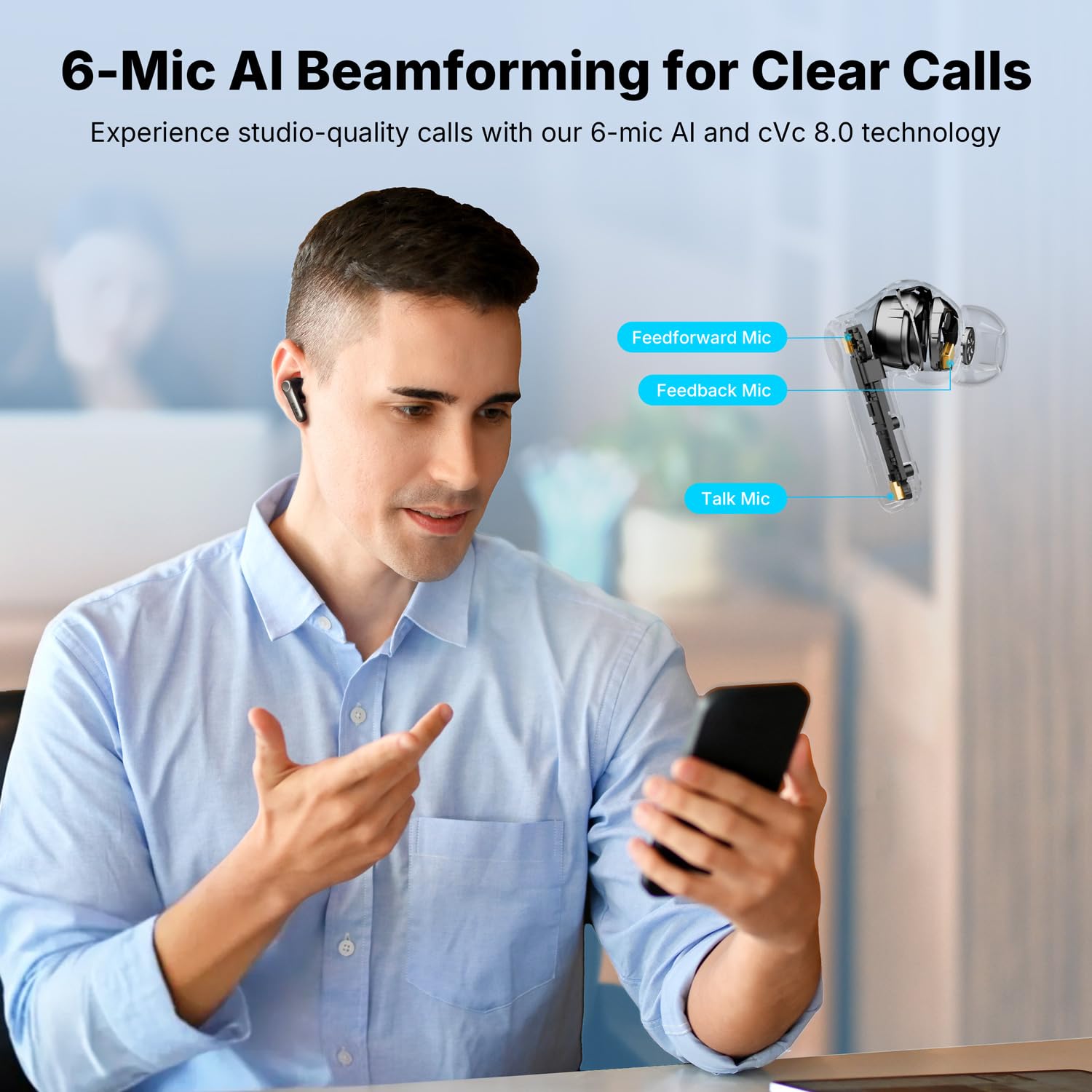 EarFun Air Pro 4+ touch control area showing intuitive controls for playback and ANC