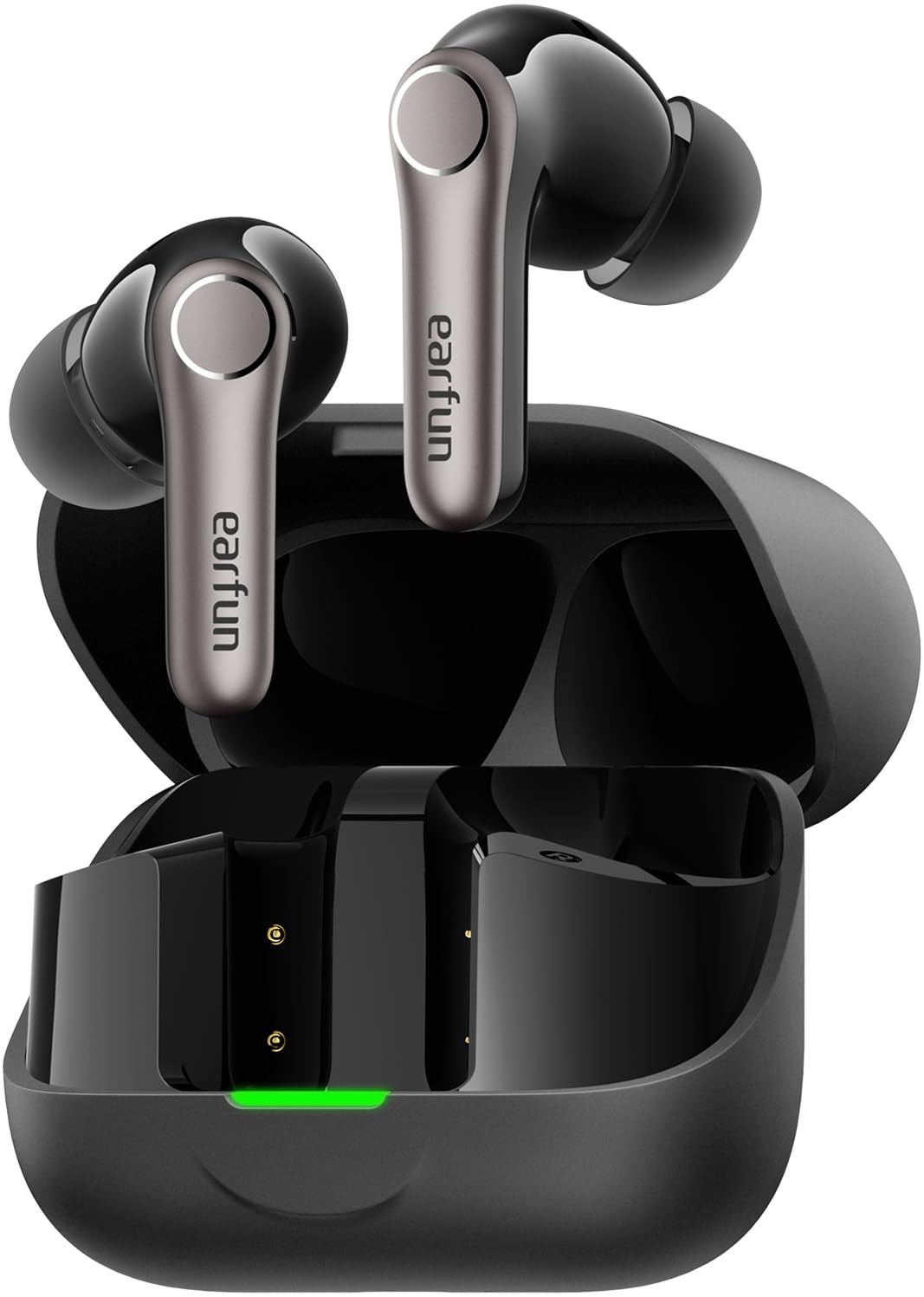 EarFun Air Pro 4+ front view showing sleek charging case and earbuds for portability