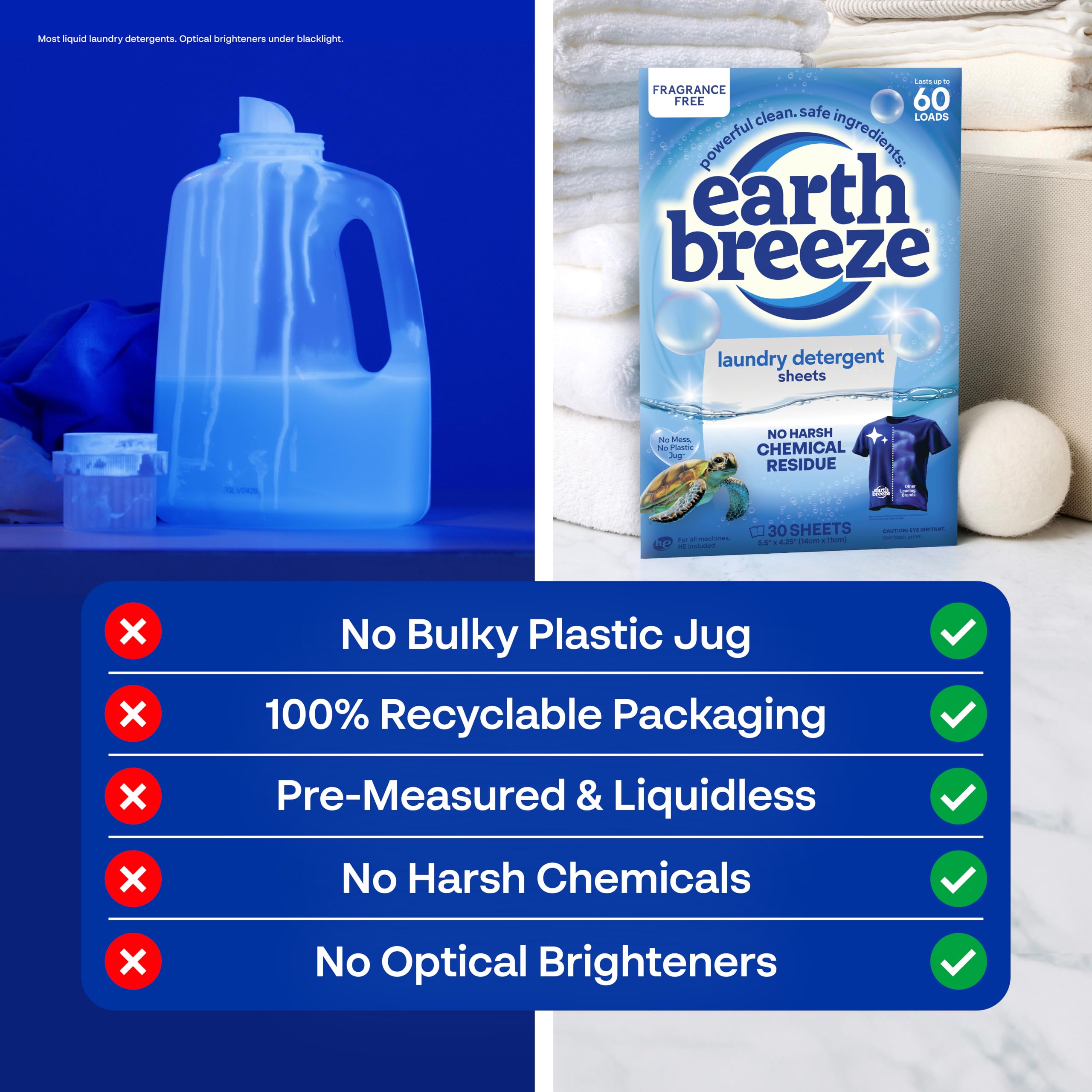Earth Breeze product label and certifications showing ingredient transparency benefit