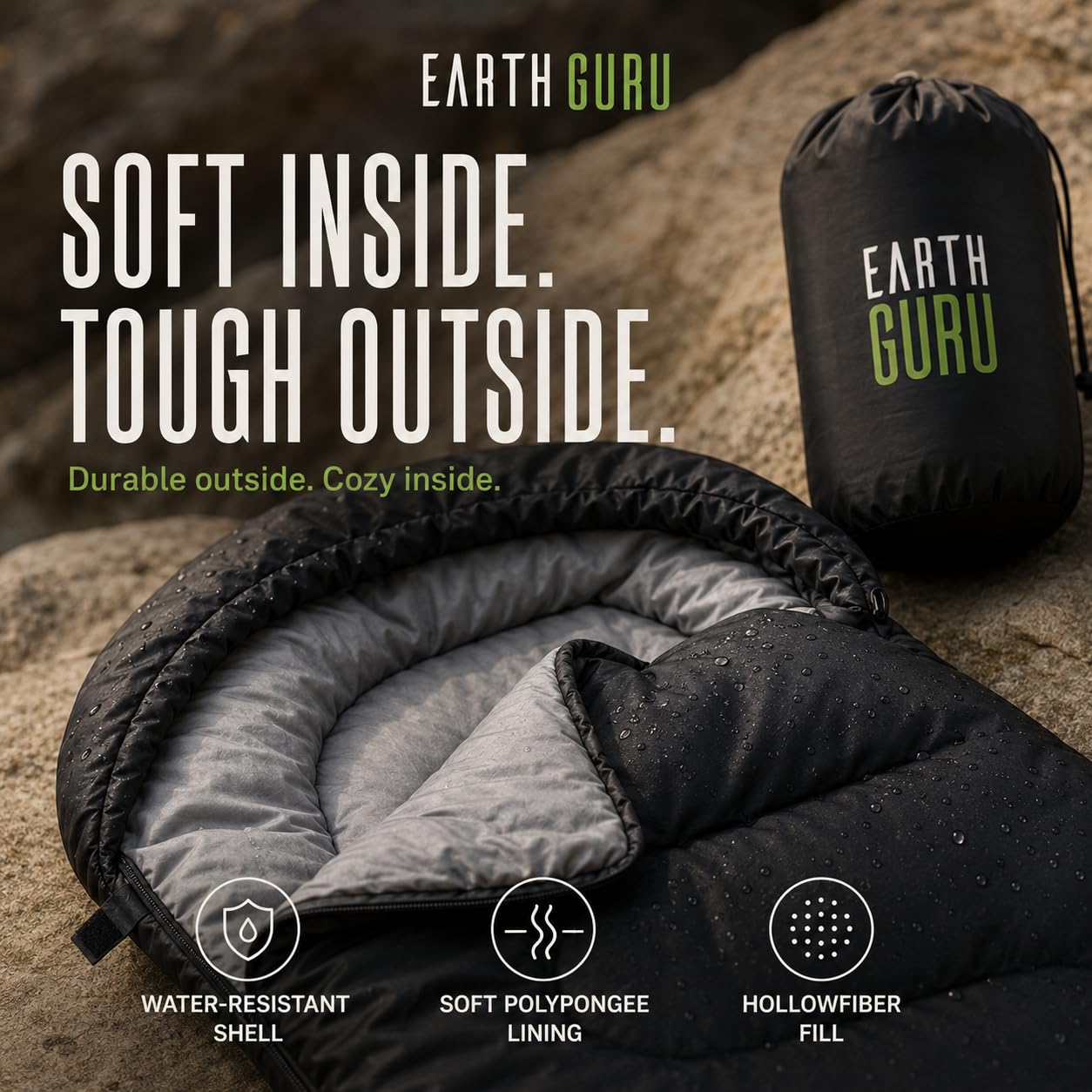 Earth Guru sleeping bag in use at a family campsite for cozy sleep