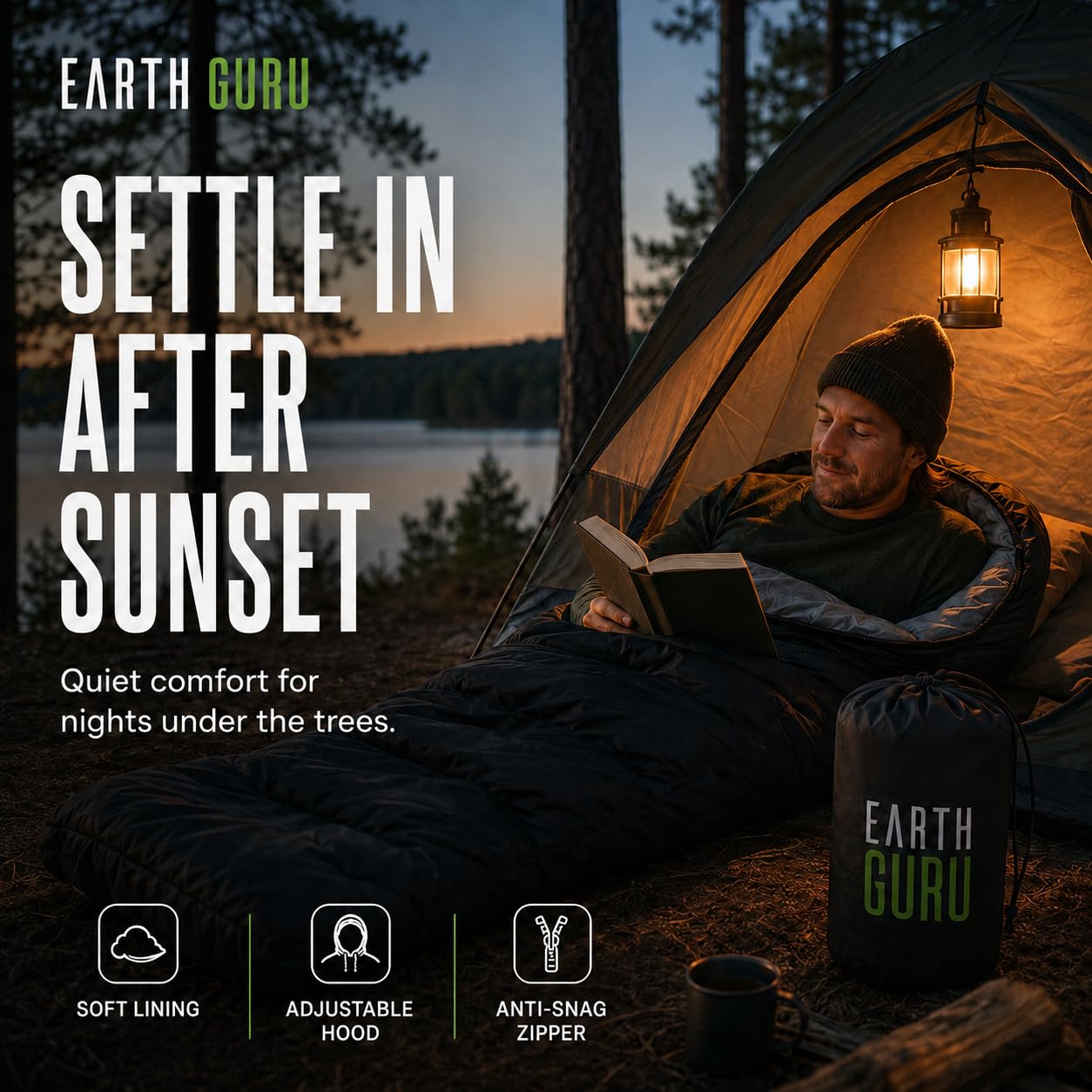 Earth Guru double-sided zipper and head drawstring for secure comfort
