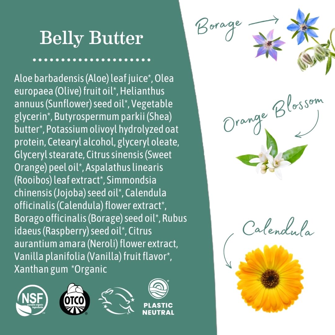 Earth Mama belly butter size comparison with hand showing generous 8 fl oz benefit