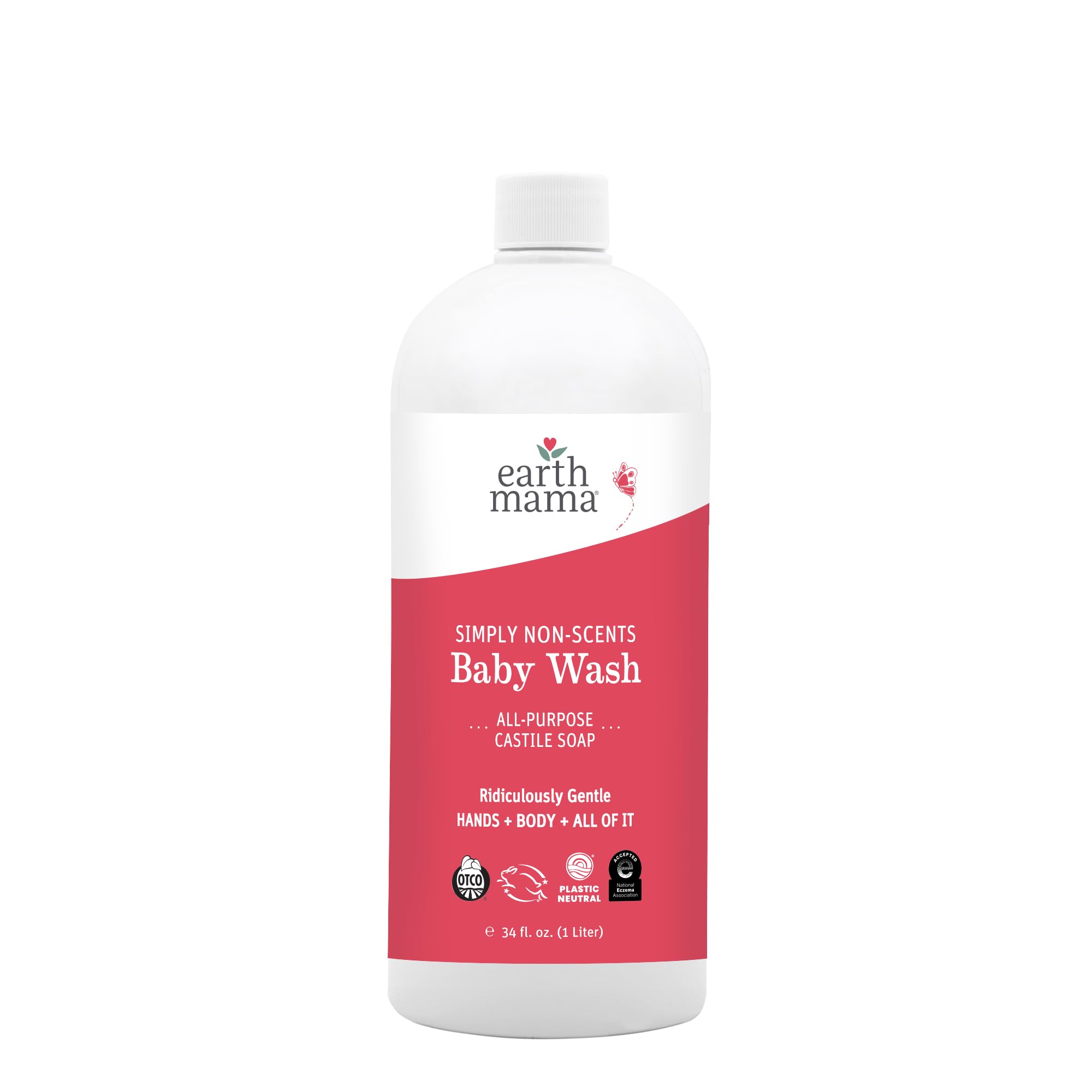 Earth Mama front packaging showing unscented 34 fl oz bottle and brand clarity