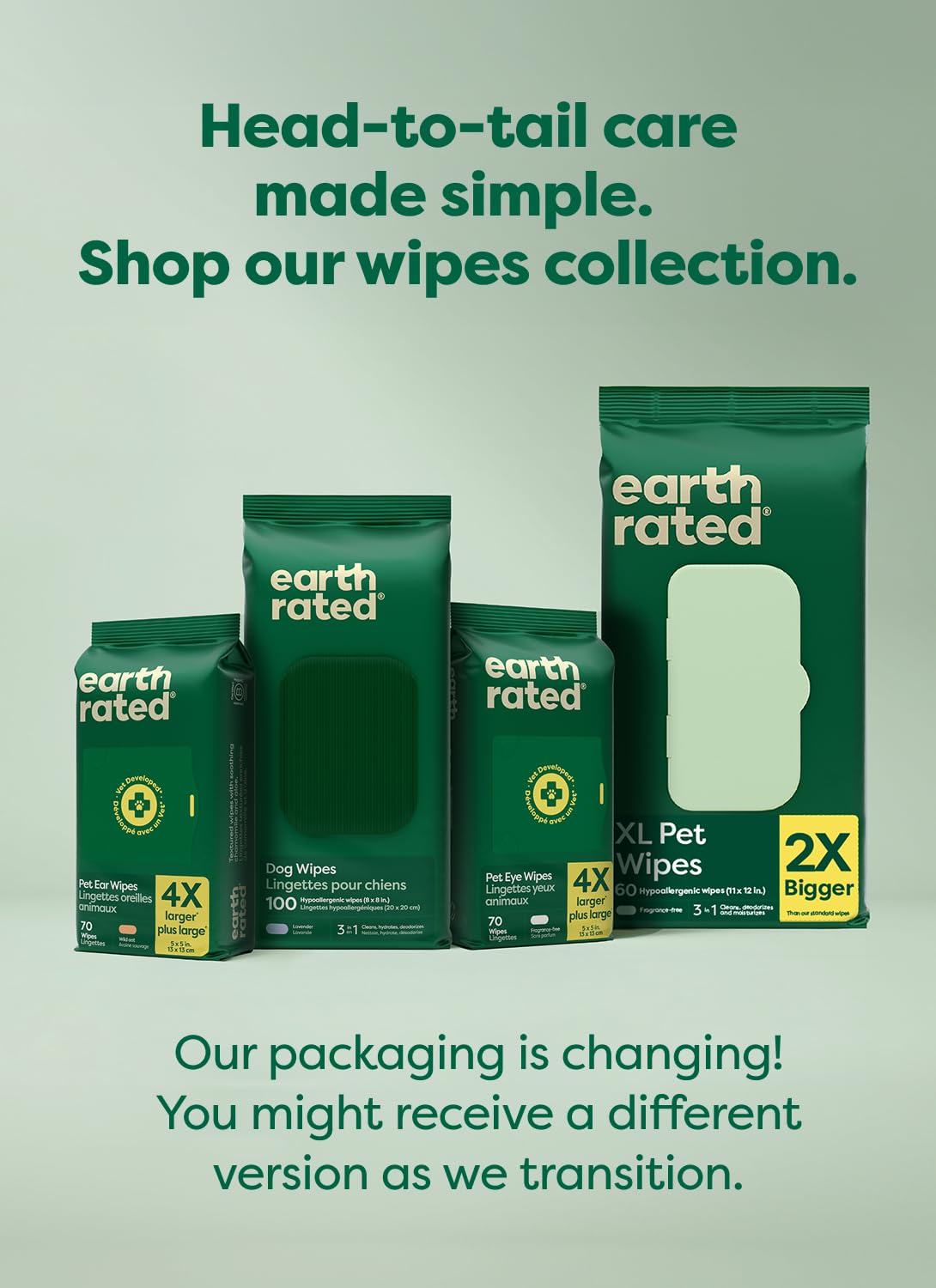 Earth Rated wipe used outdoors to clean paws after a walk showing freshness benefit
