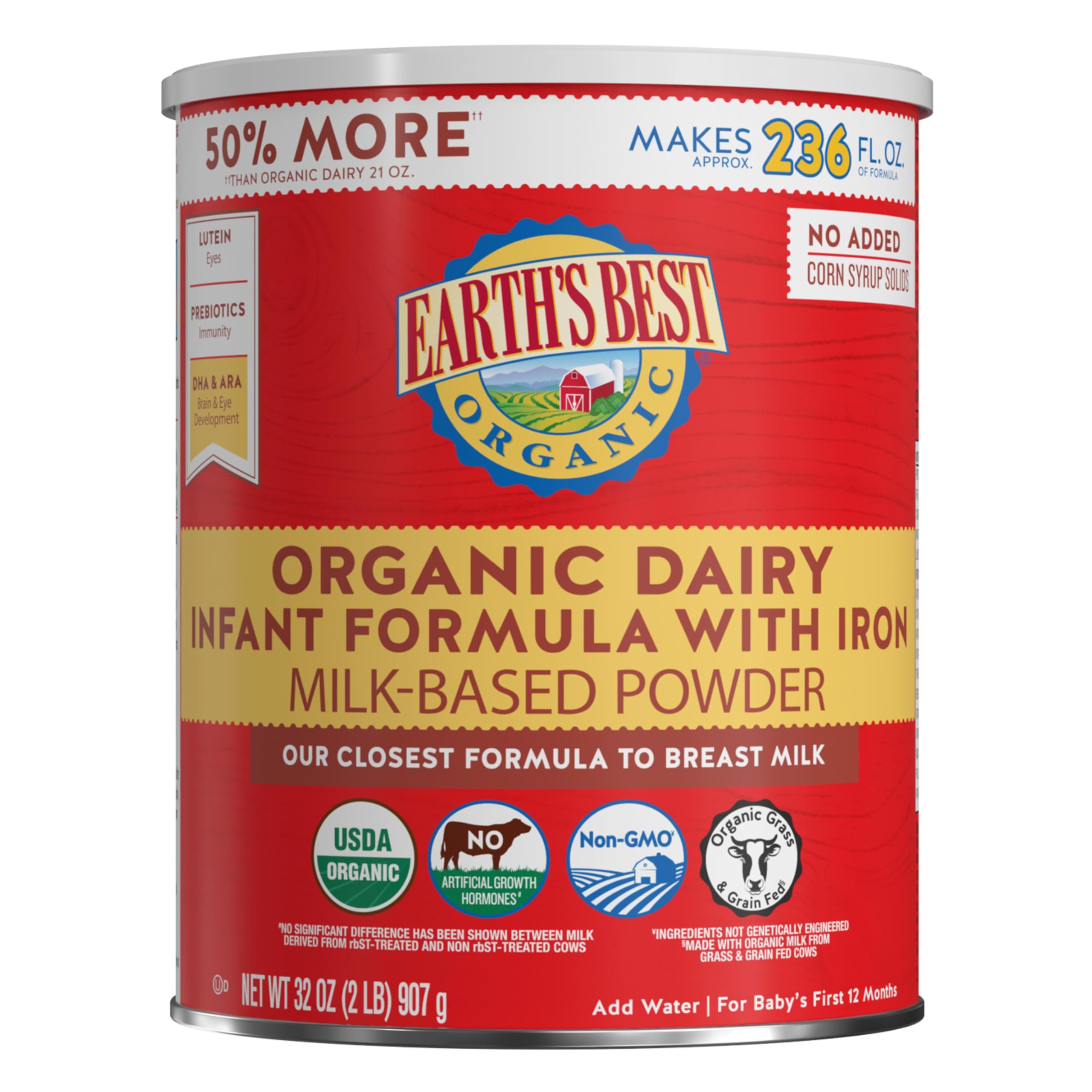 Earth's Best front packaging showing product and benefits clearly