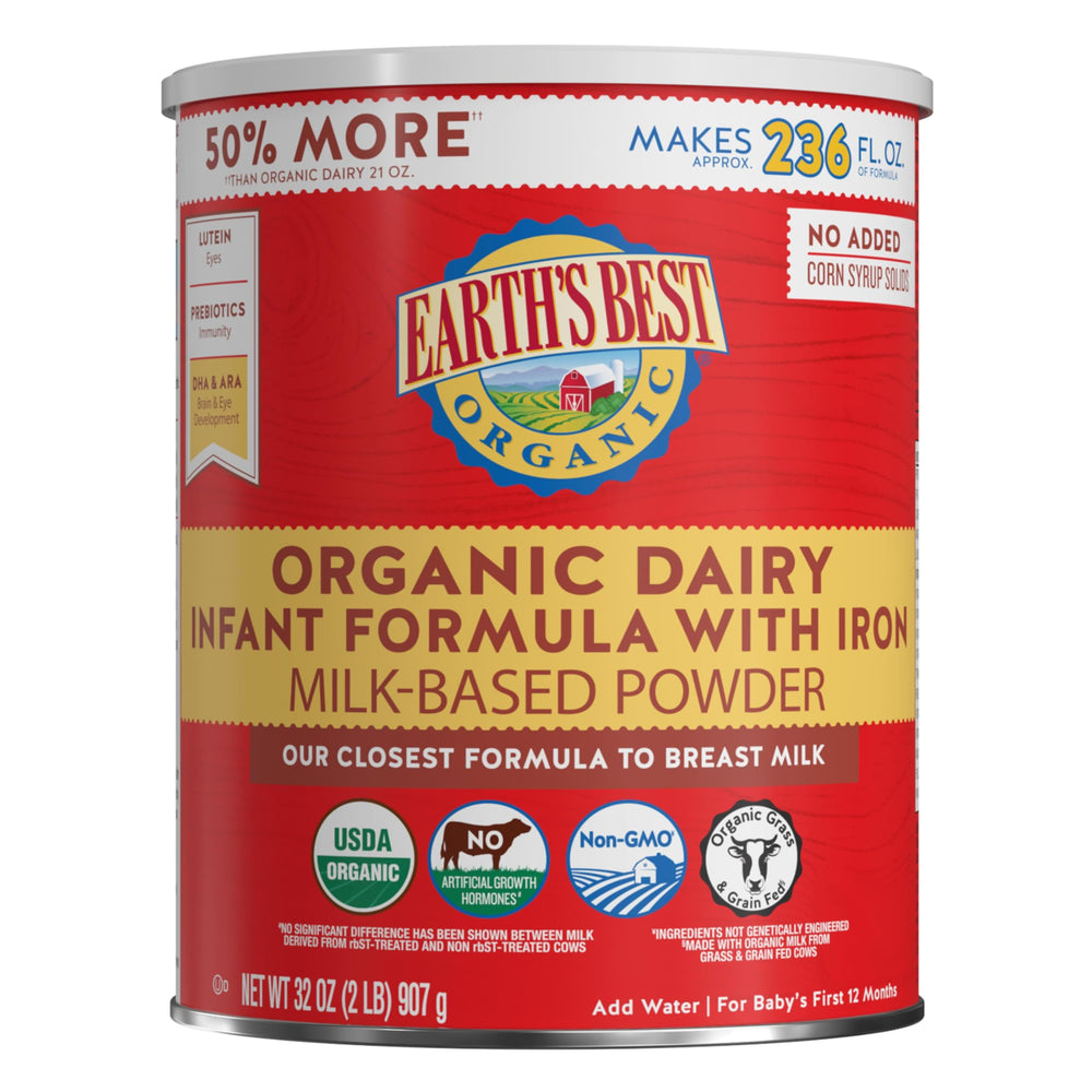 Earth's Best front packaging showing product and benefits clearly