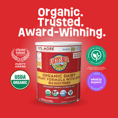 Earth's Best nutrition label close-up listing iron, DHA, ARA