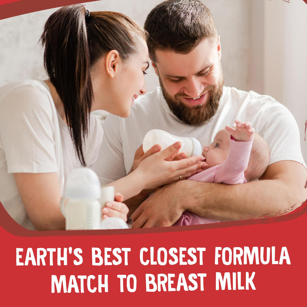 Earth's Best container beside average baby bottle showing portion yield