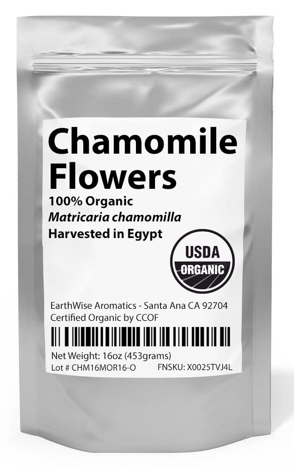 EarthWise Aromatics brewed chamomile tea in a cup demonstrating rich color and flavorful infusion benefit