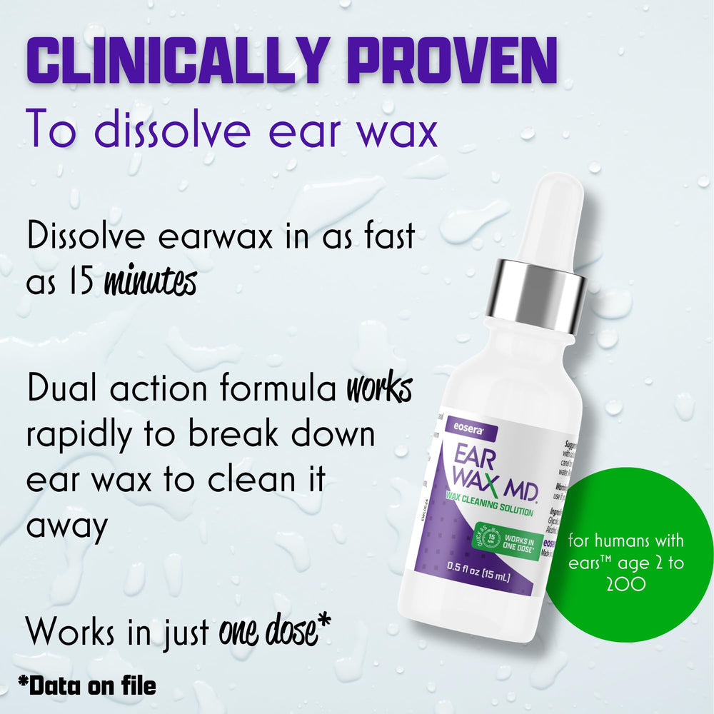 Earwax MD bottle beside a coin for scale showing compact 15 mL travel-friendly size benefit