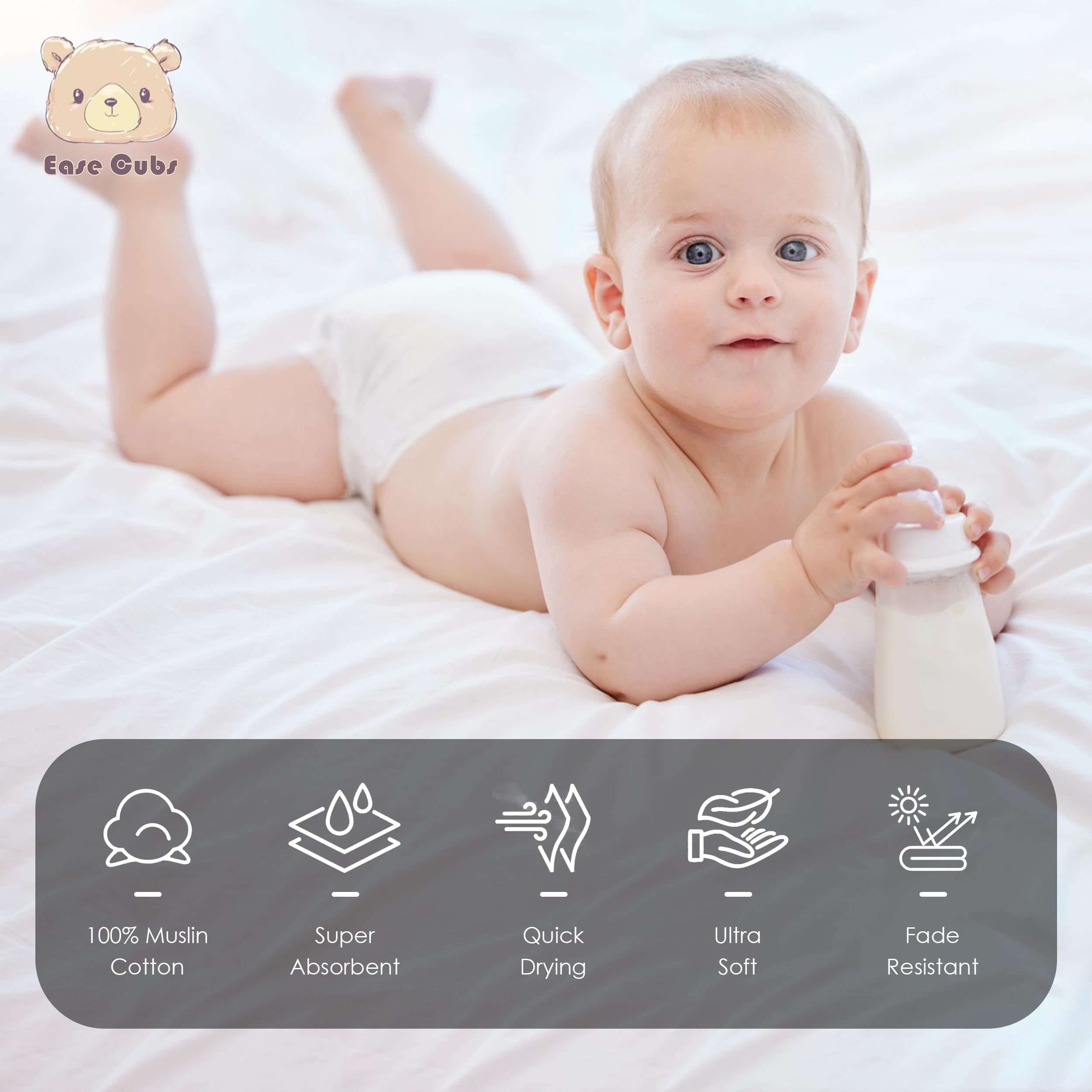 Ease Cubs product label and fiber detail showing 100 percent cotton quality