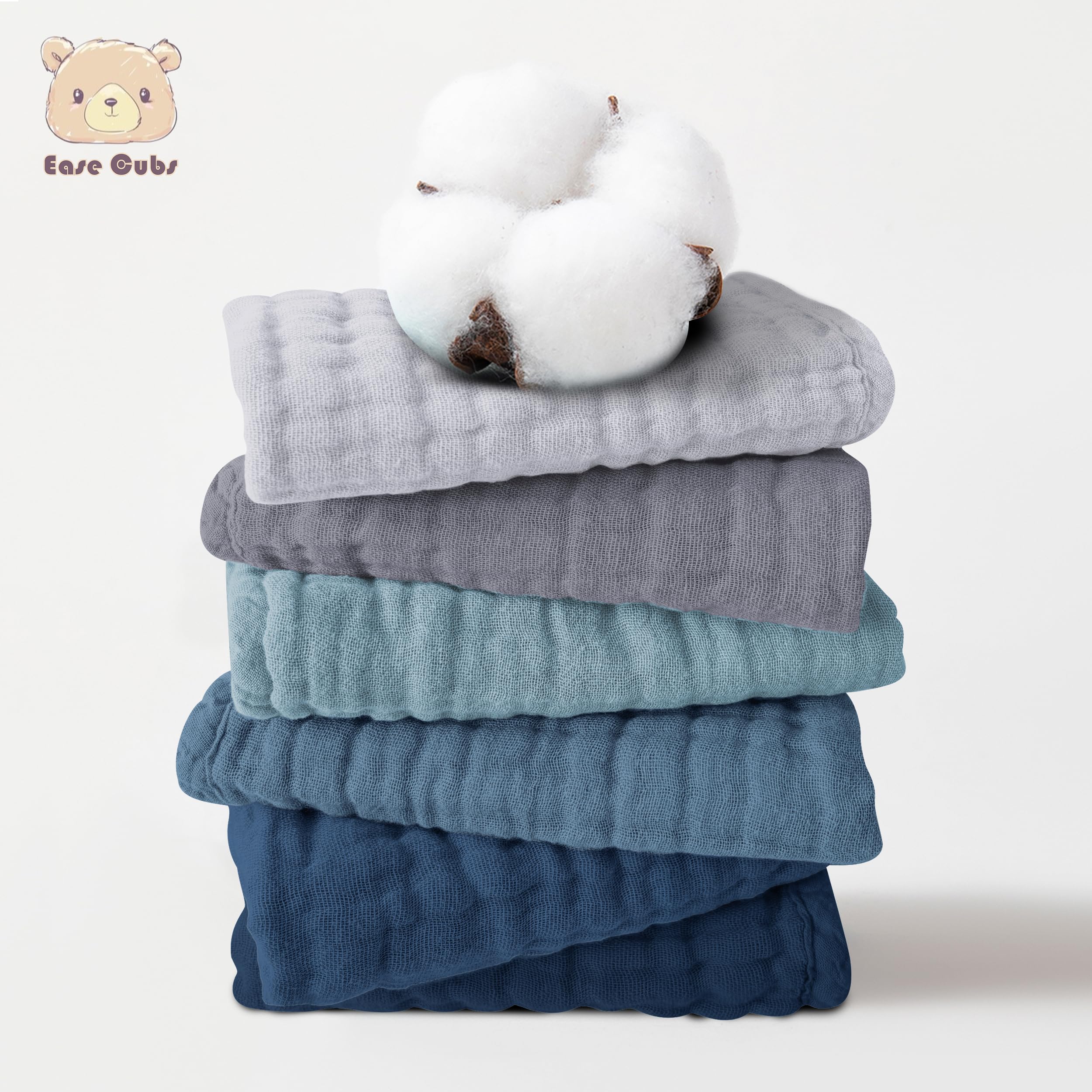 Ease Cubs close-up of muslin texture showing soft cotton weave and gentle touch