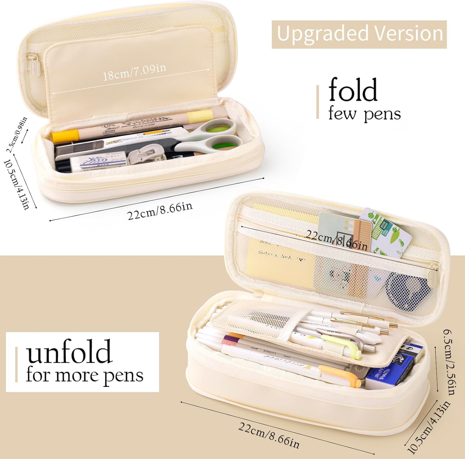 EASTHILL expanded pouch filled with pens demonstrating large storage benefit
