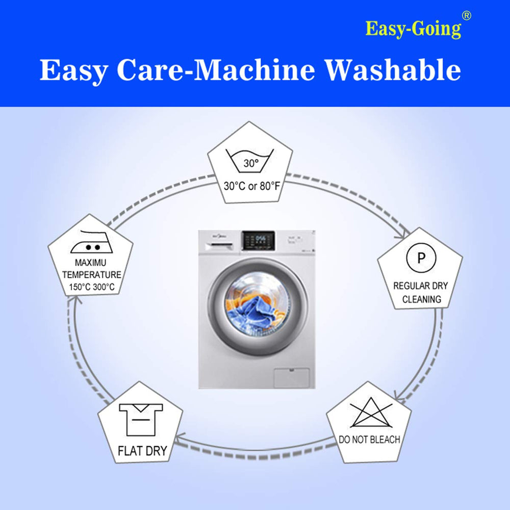 Easy-Going care label close-up showing machine washability for easy maintenance