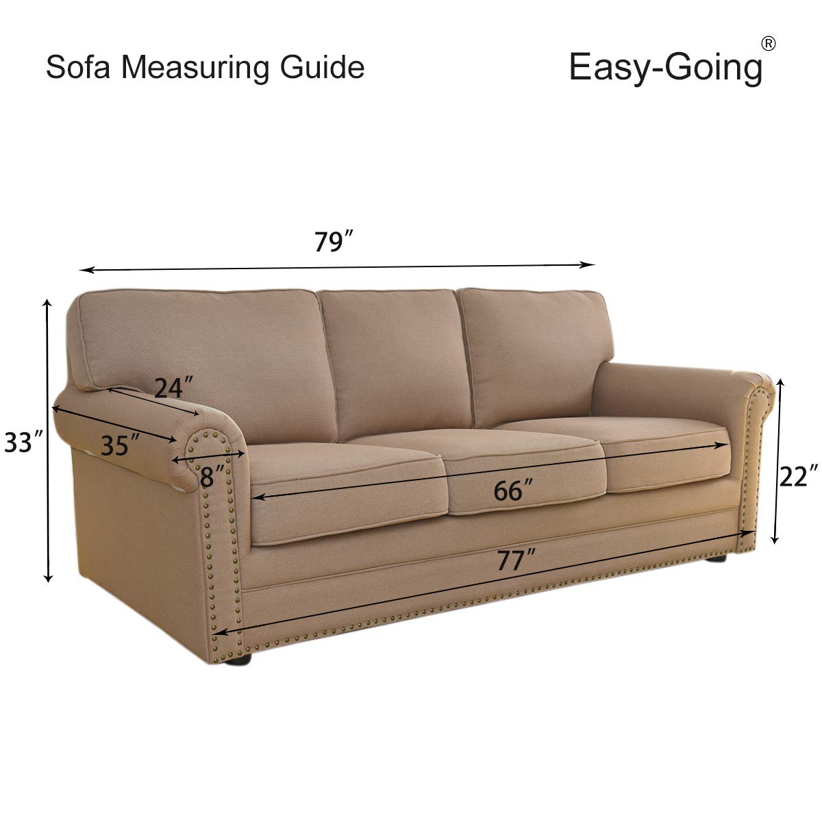 Easy-Going measurement guide graphic illustrating seat width fit assurance
