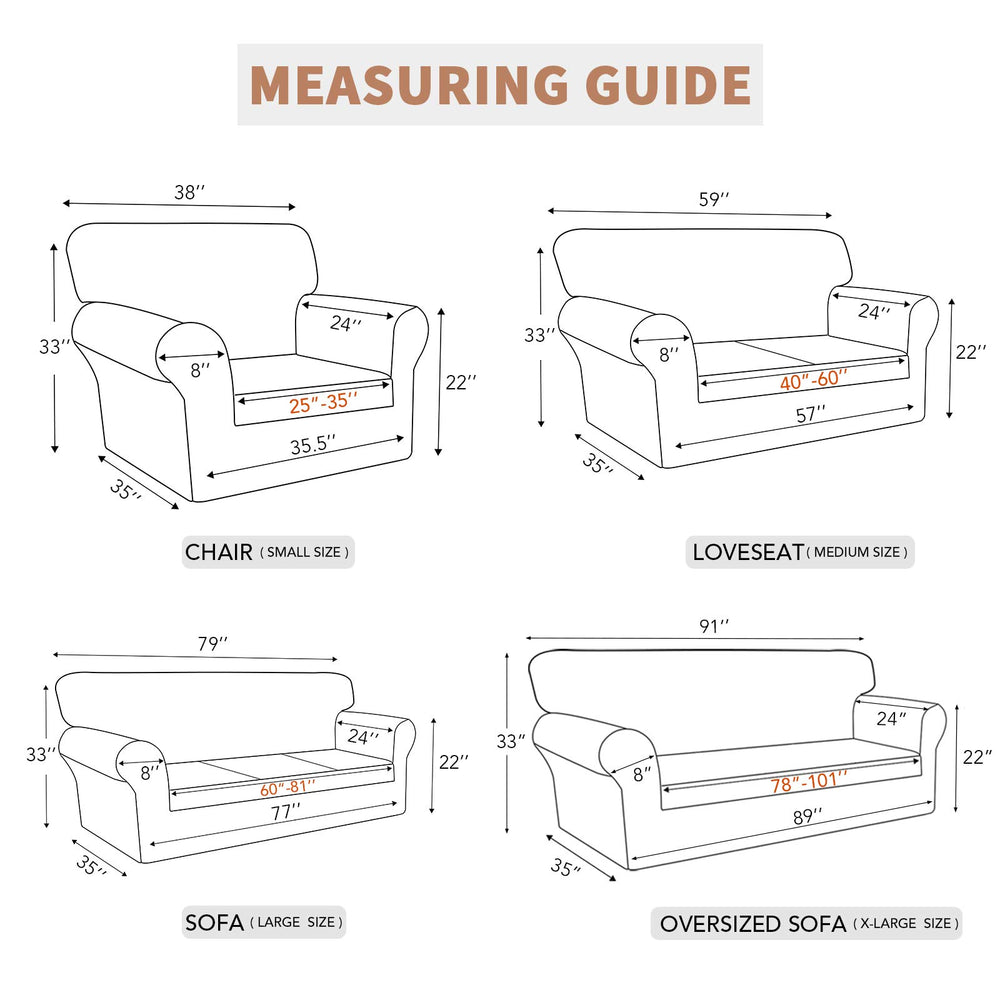 Easy-Going cover next to measuring tape illustrating fit for 60 to 81 inch sofas