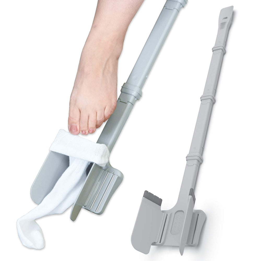 Easy To Use Products front view showing full sock aid and handle, promoting independence