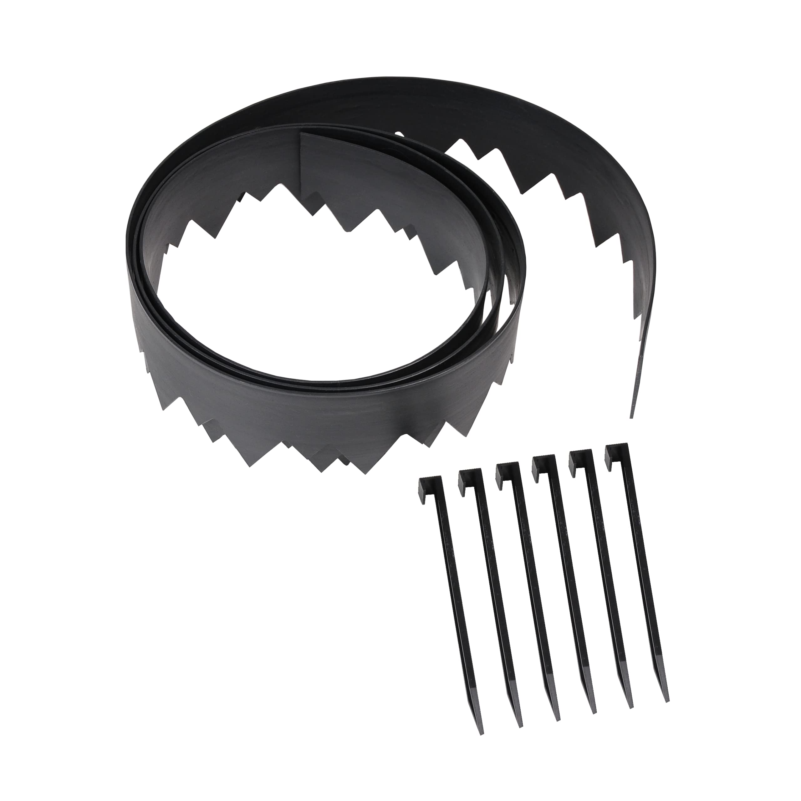 EasyFlex 20-foot coil of black recycled plastic edging showing compact packaging and easy transport