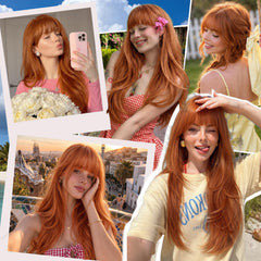 Eawwii ginger wig bangs detail showing soft fringe framing face