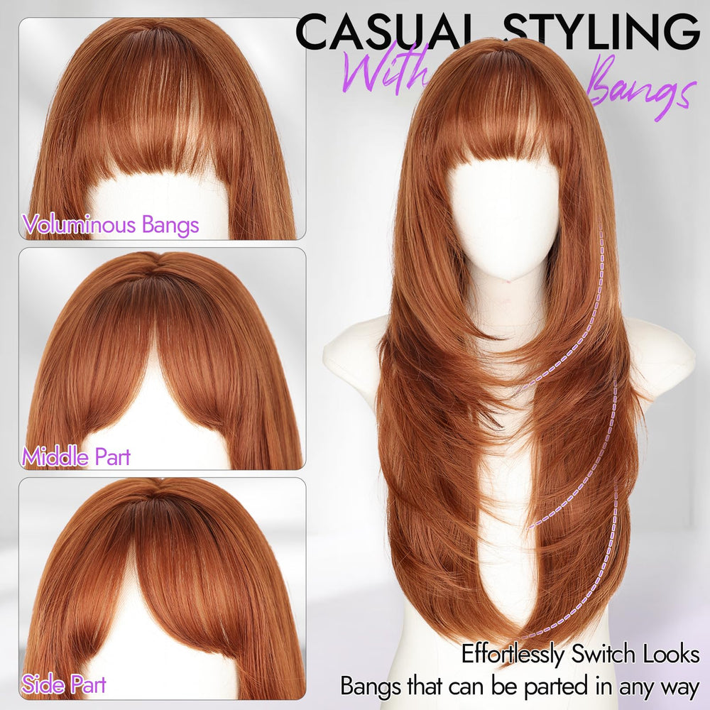 Eawwii ginger wig on model studio shot offering photo-ready look