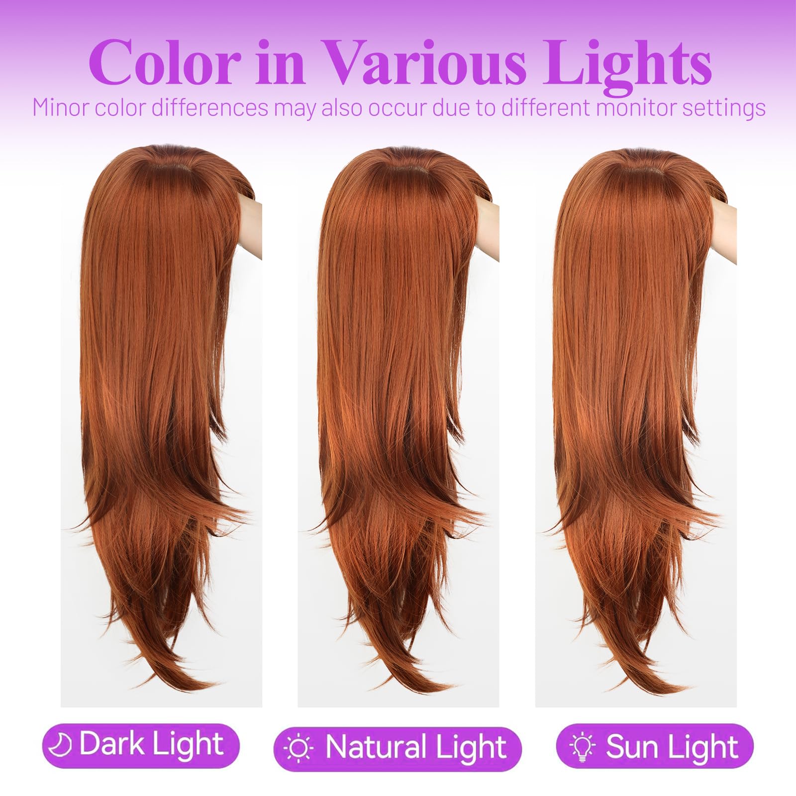 Eawwii ginger wig held to show scale and manageability benefit